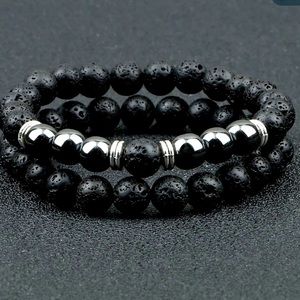 Unisex Two “Kratos “ Black Lava and Hematite Healing Stretch Bracelets